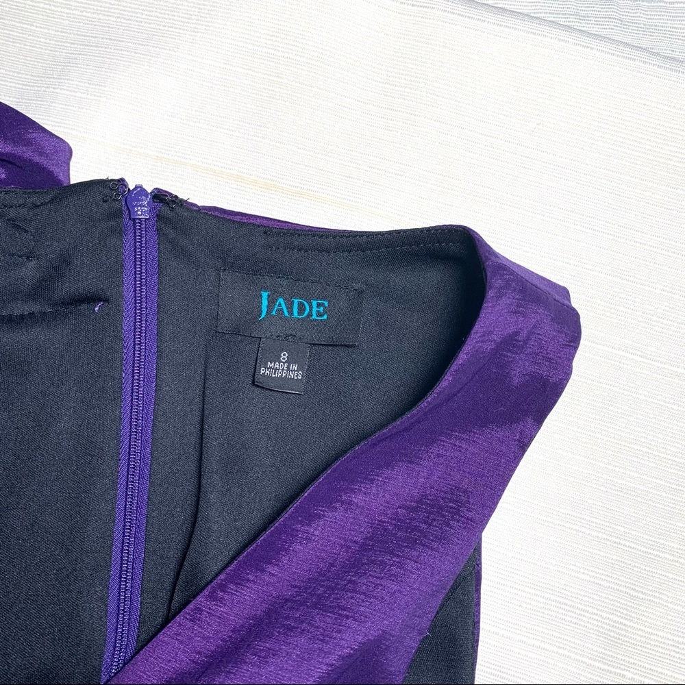 JADE Metallic Purple Bodycon Cocktail Dress Asymmetric Ruffle Size 8 Barbiecore - Picture 9 of 16